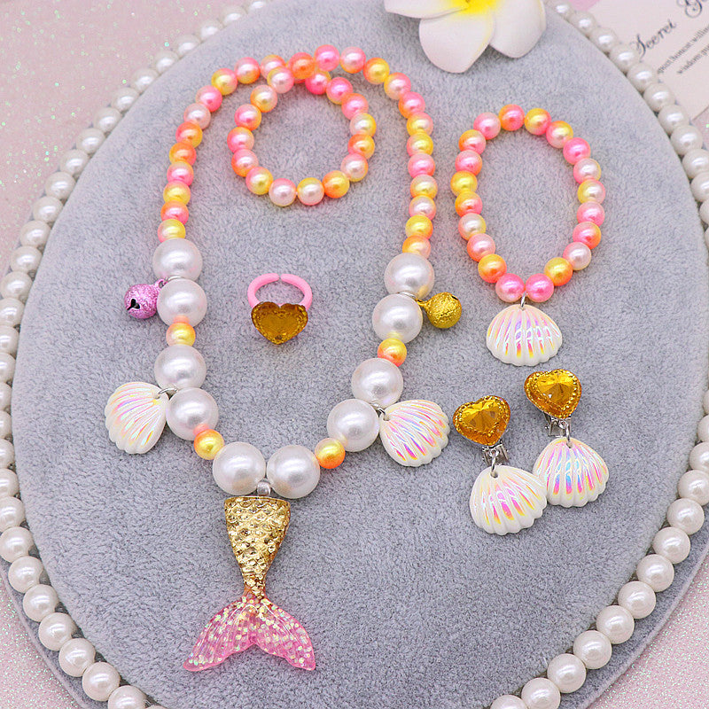 Children's Pearl Necklace Bracelet Set Mermaid Necklace Baby Girl Accessories