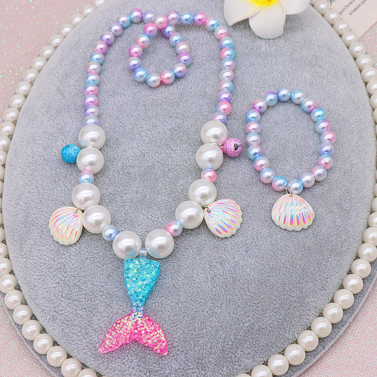 Children's Pearl Necklace Bracelet Set Mermaid Necklace Baby Girl Accessories