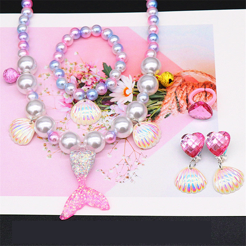 Children's Pearl Necklace Bracelet Set Mermaid Necklace Baby Girl Accessories