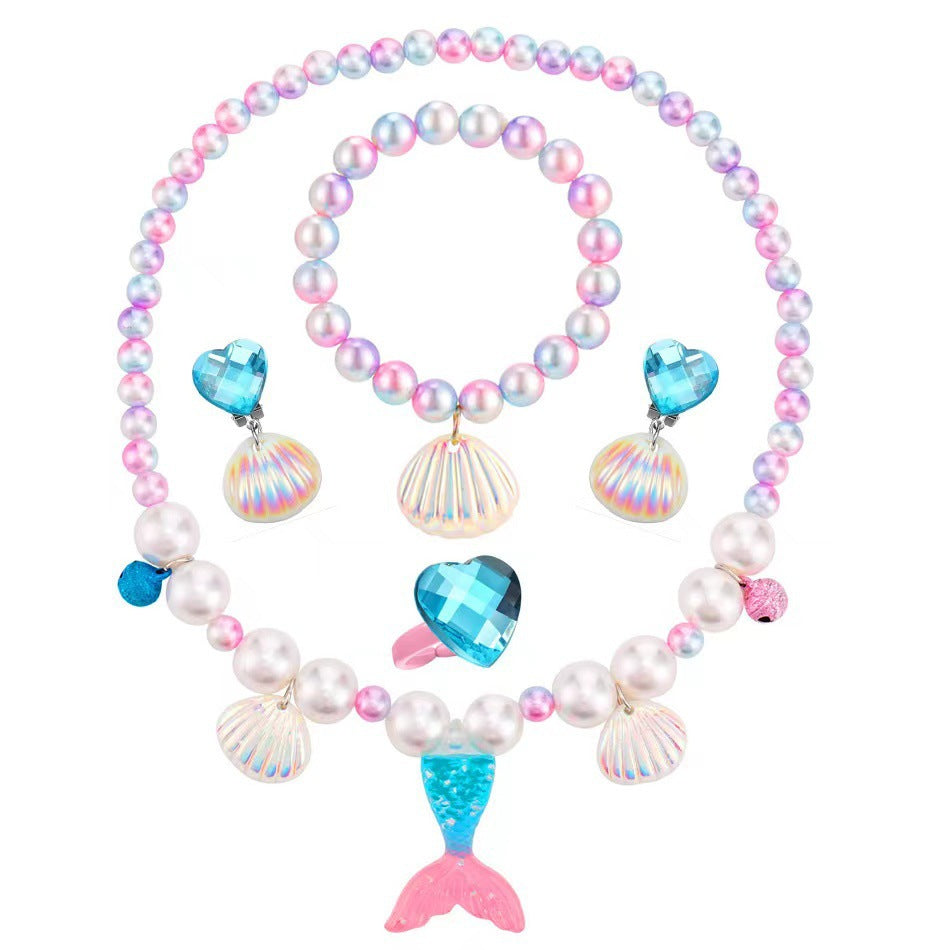 Children's Pearl Necklace Bracelet Set Mermaid Necklace Baby Girl Accessories