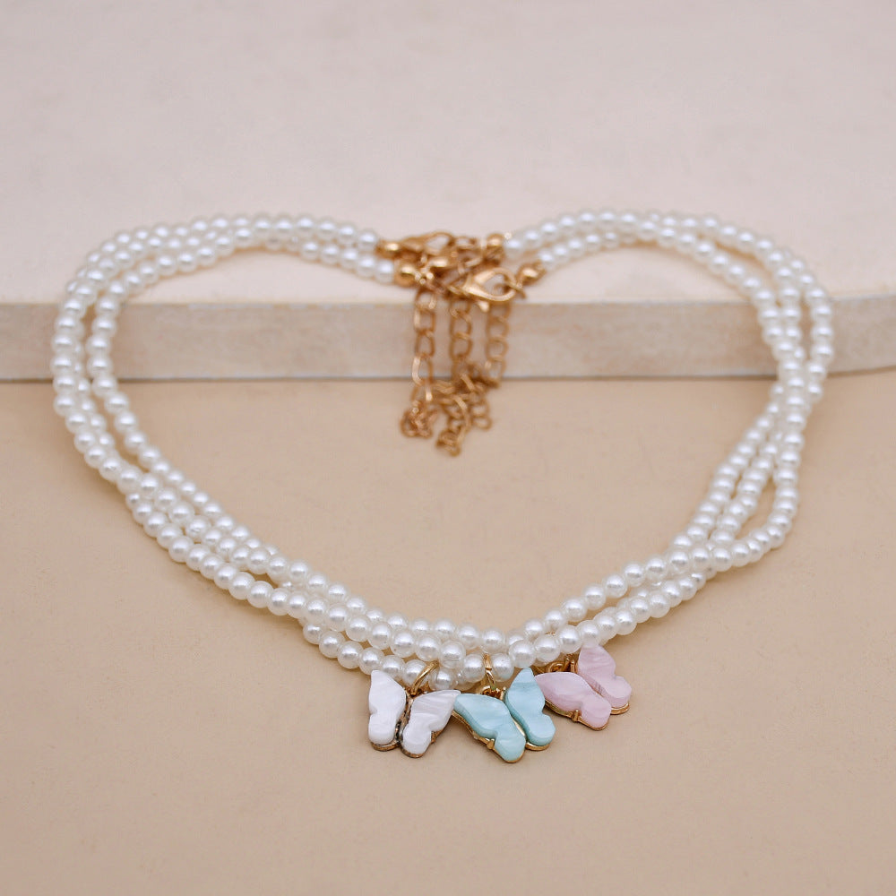 Elegant White Pearl Choker Necklace Small Round Pearl Wedding Butterfly Necklace For Women Charm Fashion Jewelry